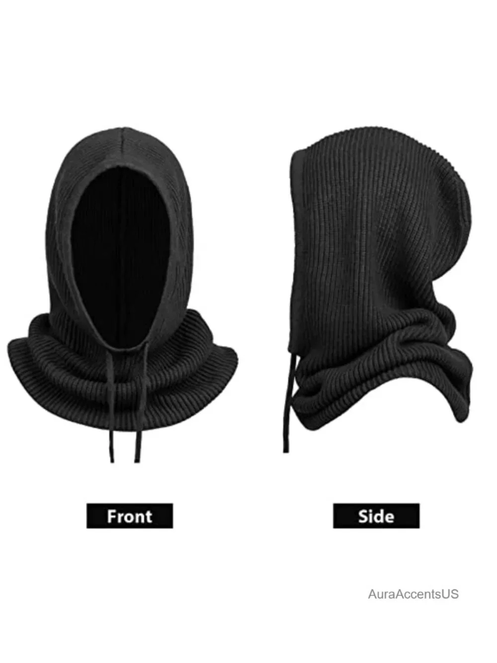 AQOKKA Knit Balaclava Hooded Scarf Hat Unisex Winter Drawstring Beanie